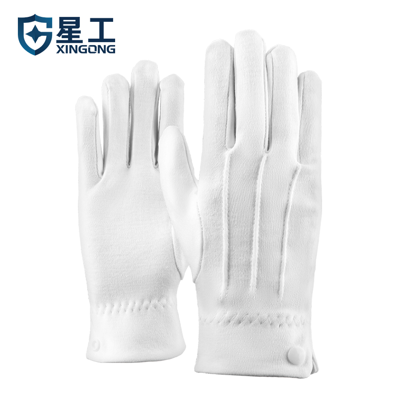 星工（XINGGONG）白手套 三筋纯棉带扣礼仪文玩防滑透气劳防工作劳保用 10付 XGS-P10
