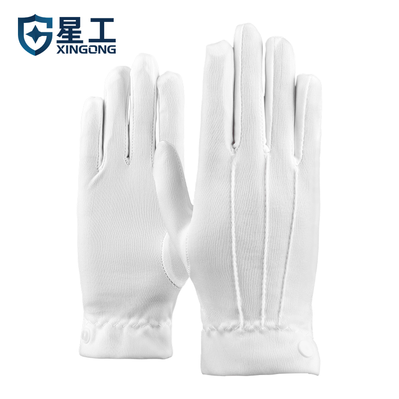 星工（XINGGONG)三筋白手套 涤纶带扣文玩礼仪接待开车劳保手套 10付 XGS-P3